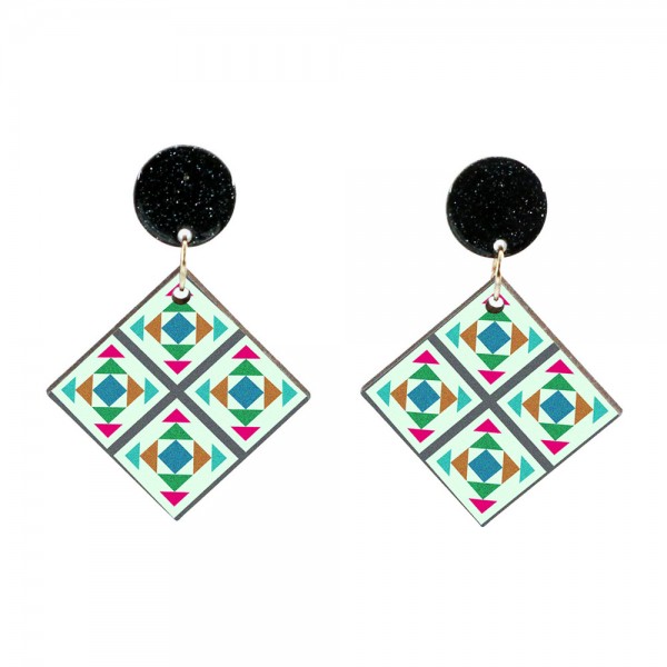 Wood Earrings Diamond style DA04A125W