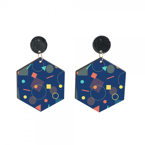 Wood Earrings Hexagon style HX01A1101W