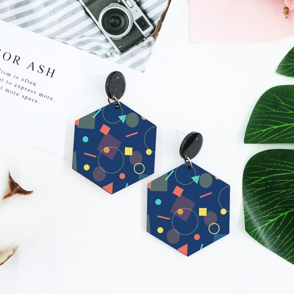 Wood Earrings Hexagon style HX01A1101W