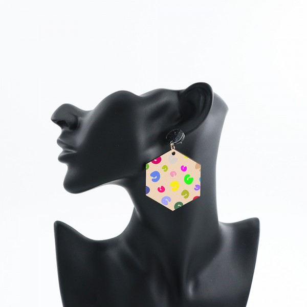 Wood Earrings Hexagon style HX01A1113W