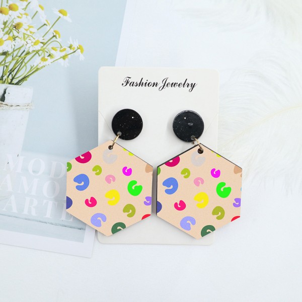 Wood Earrings Hexagon style HX01A1113W