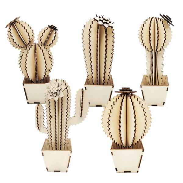 ZWDY023 Wooden Cactus DIY Ornament