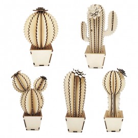 ZWDY023 Wooden Cactus DIY Ornament