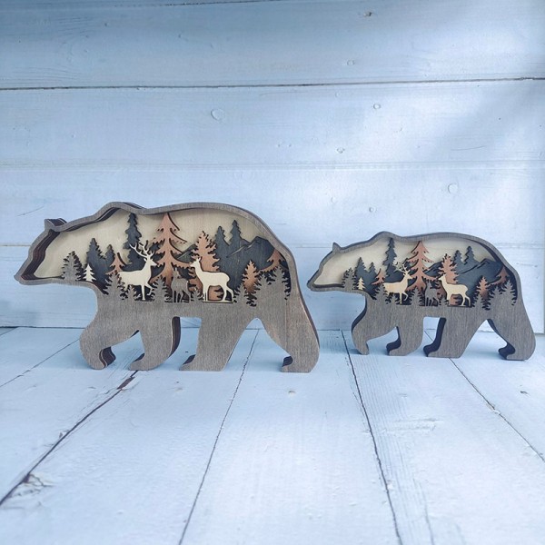 ZWAC03 Wooden Animal Bear Statue