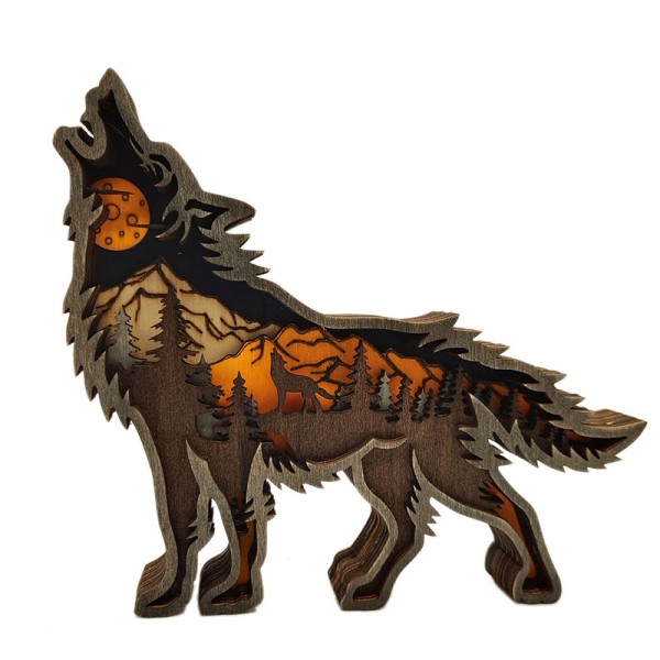 ZWAC08 Wooden Animal Wolf Statue