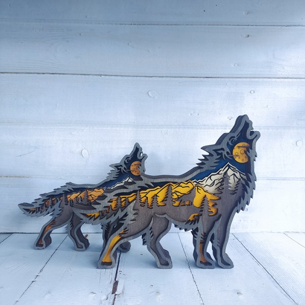 ZWAC08 Wooden Animal Wolf Statue