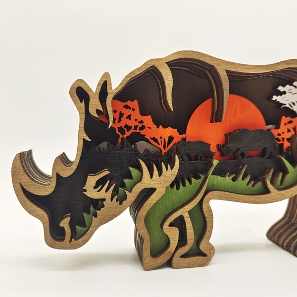 ZWAC09 Wooden Animal Rhino Statue