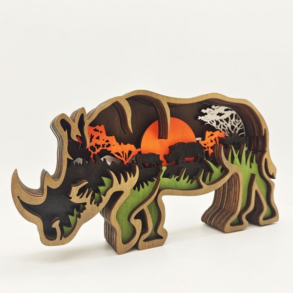 ZWAC09 Wooden Animal Rhino Statue