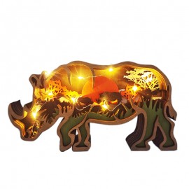 ZWAC09 Wooden Animal Rhino Statue