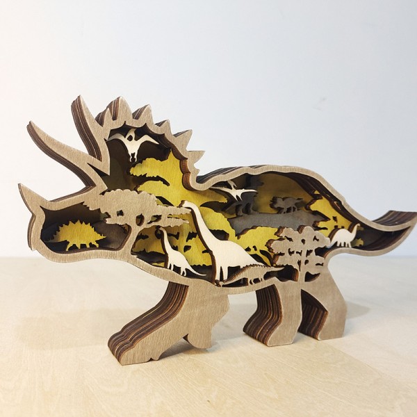 ZWAC12 Wooden Animal Triceratops Statue