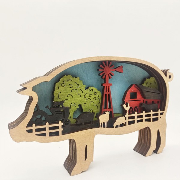 ZWAC13 Wooden Animal Pig Statue