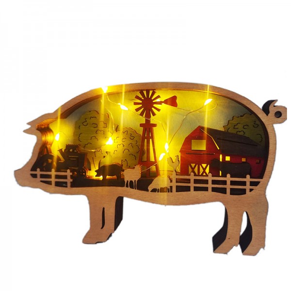 ZWAC13 Wooden Animal Pig Statue