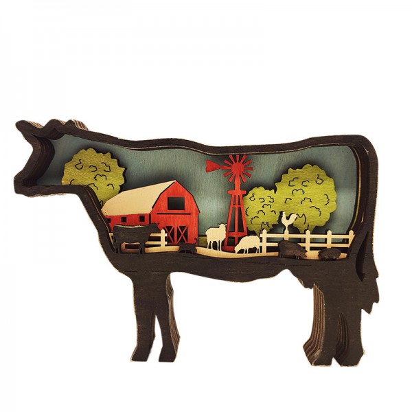 ZWAC14 Wooden Animal Cow Statue