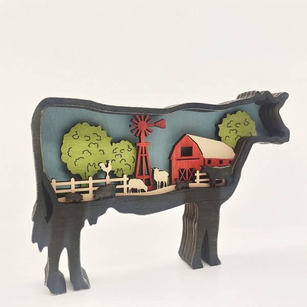 ZWAC14 Wooden Animal Cow Statue