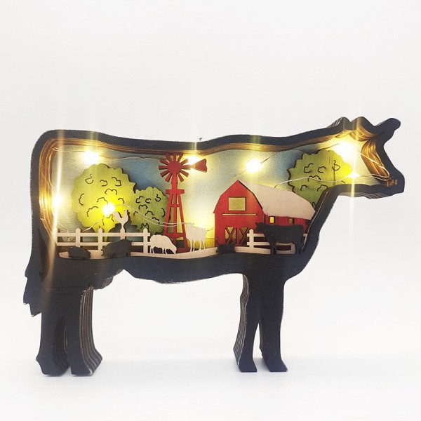 ZWAC14 Wooden Animal Cow Statue