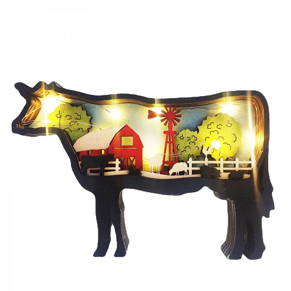 ZWAC14 Wooden Animal Cow Statue