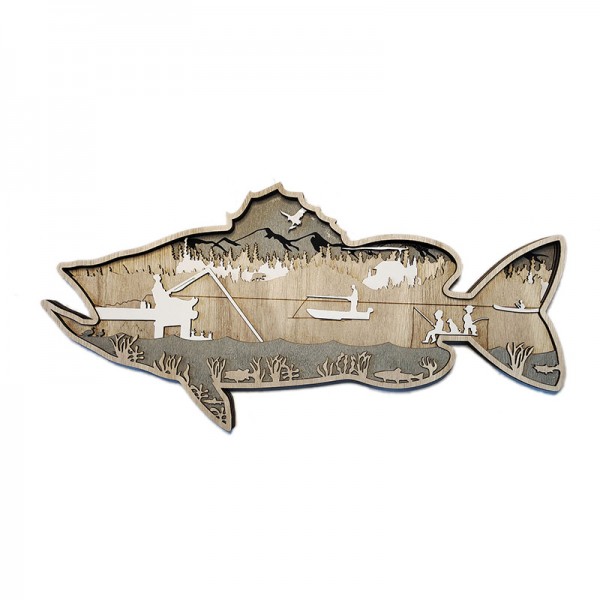 ZWAC17 Wooden Animal Salmon Statue